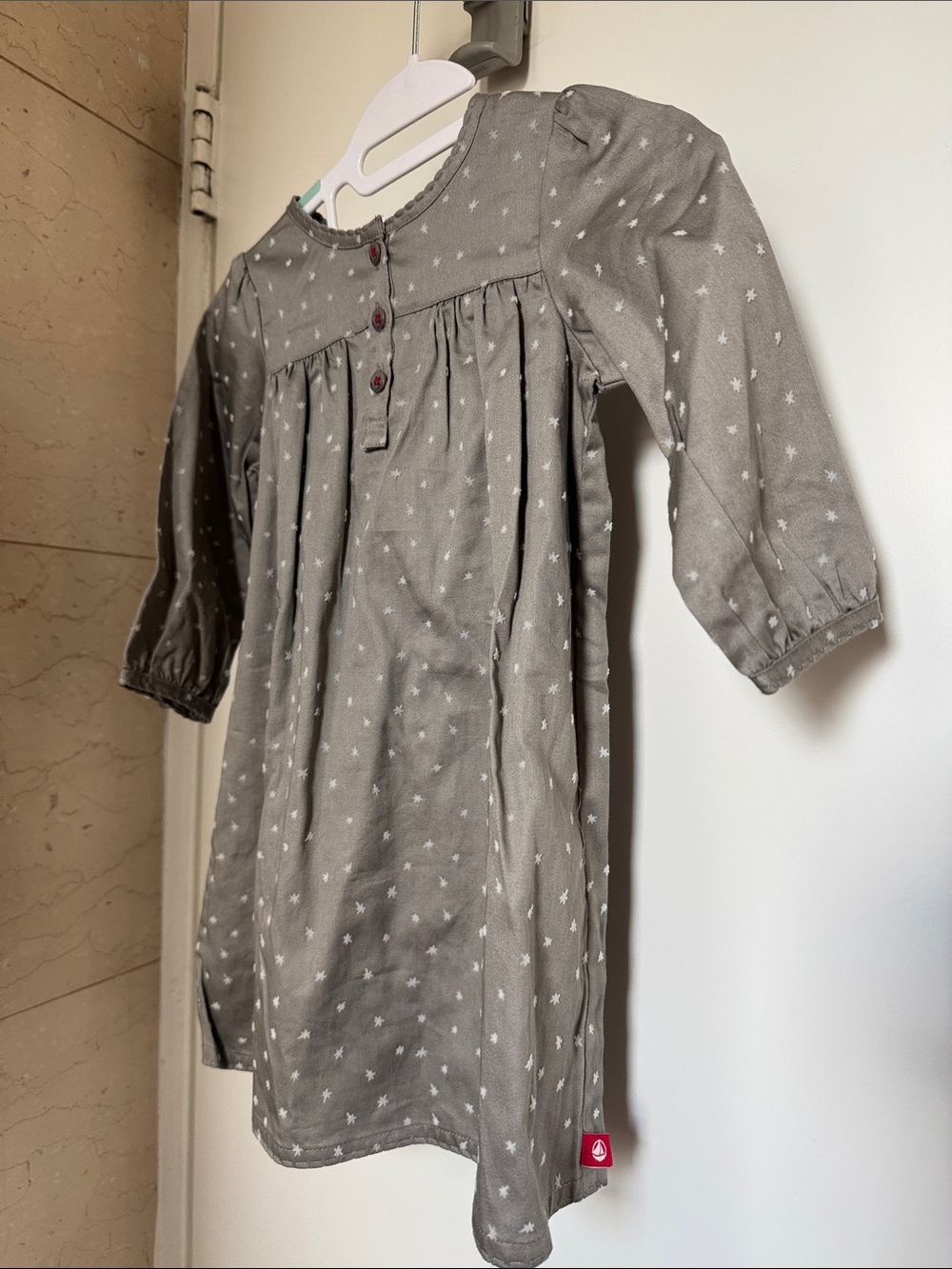 Petit Bateau Grey Star-Print Long-Sleeve Dress